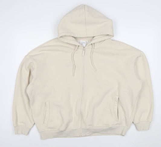 USA Pro Women Beige Full Zip Hoodie Size 12 Lined Cotton Blend