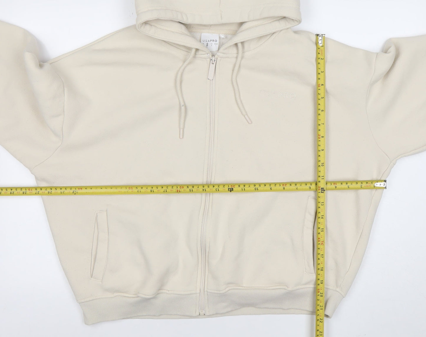 USA Pro Women Beige Full Zip Hoodie Size 12 Lined Cotton Blend