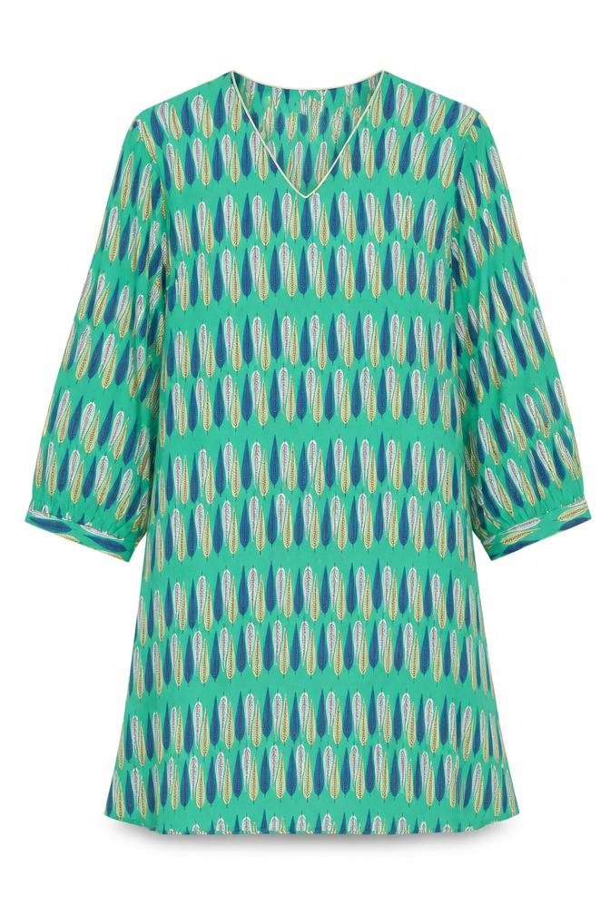 Christy Womens Green Geometric Shift Dress Size 15 V-Neck Casual