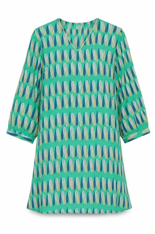Christy Womens Green Geometric Shift Dress Size 15 V-Neck Casual
