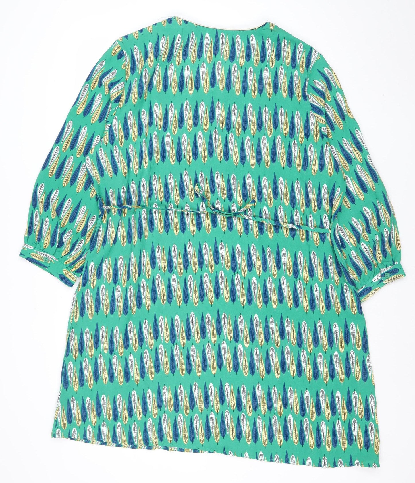 Christy Womens Green Geometric Shift Dress Size 15 V-Neck Casual