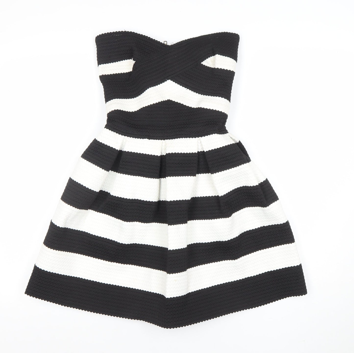 River Island Women’s Black White Striped Strapless Fit & Flare Dress Size 6