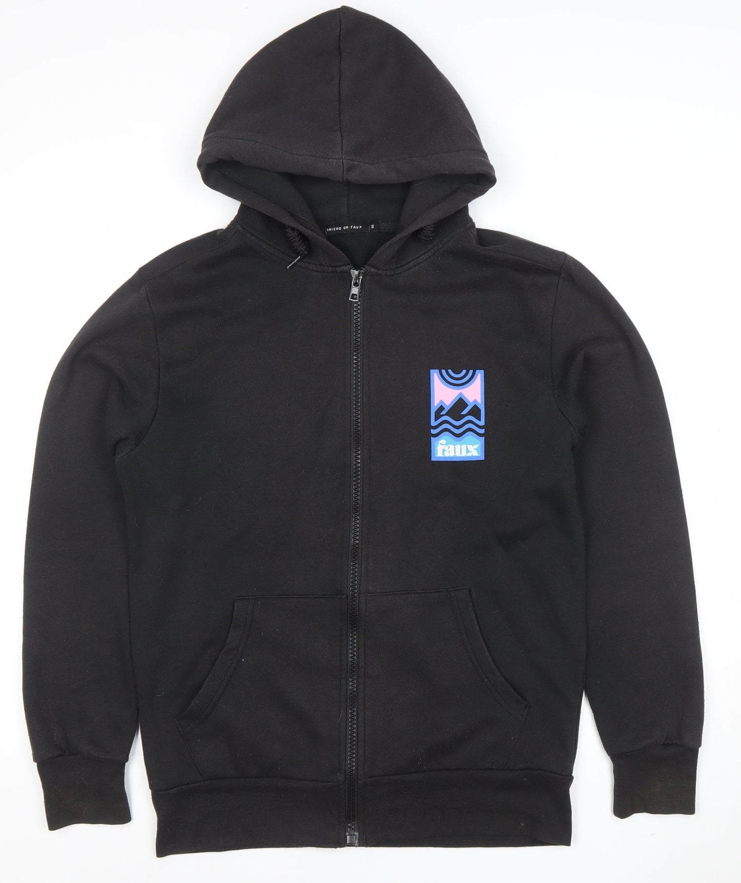 Friend or Faux Men's Black Full Zip Hoodie Size S Graphic Print