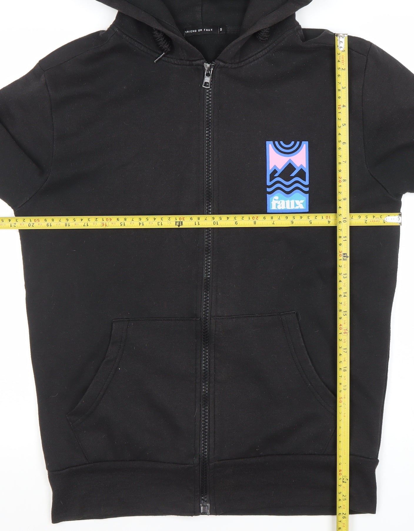 Friend or Faux Men's Black Full Zip Hoodie Size S Graphic Print