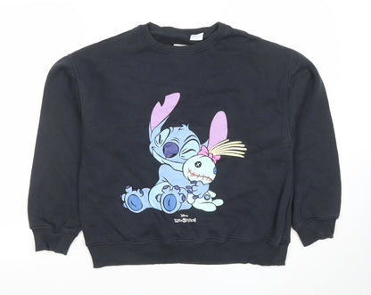 Preloved Zara Girls Black Lilo & Stitch Graphic Pullover Sweatshirt 11-12 Years - Front
