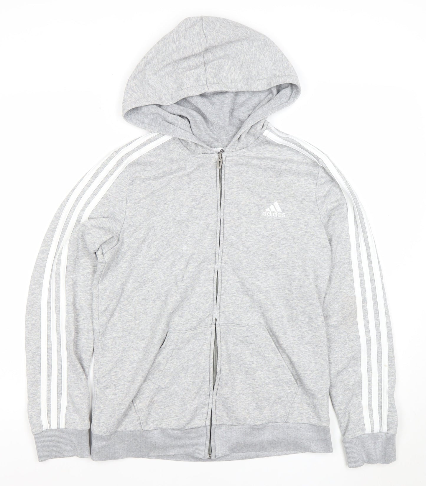 adidas Men’s Grey Full Zip Hoodie Medium Logo Lightweight