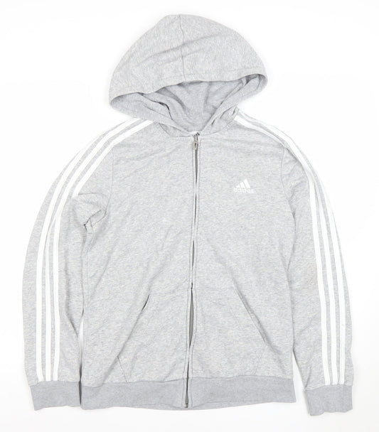 adidas Men’s Grey Full Zip Hoodie Medium Logo Lightweight