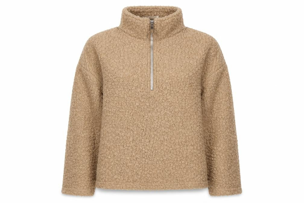 Zara Women Beige 1/2 Zip Fleece Pullover Sweatshirt Size S