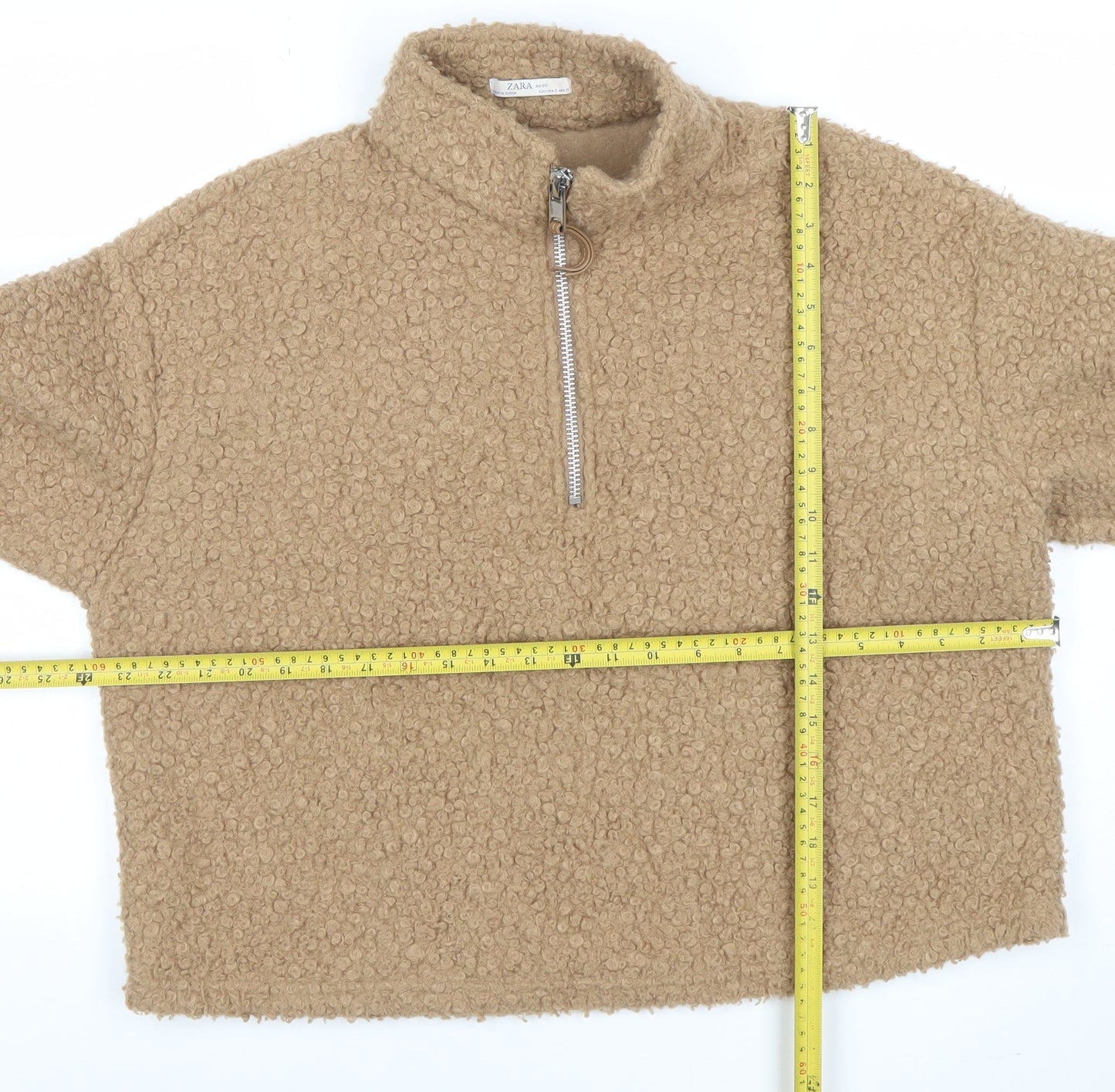 Zara Women Beige 1/2 Zip Fleece Pullover Sweatshirt Size S