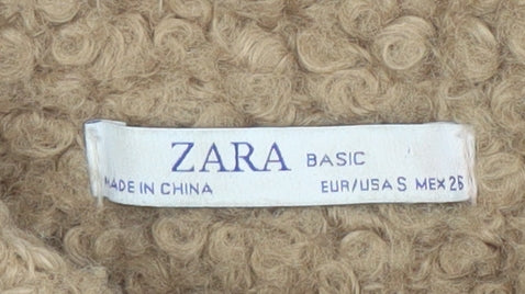Zara Women Beige 1/2 Zip Fleece Pullover Sweatshirt Size S