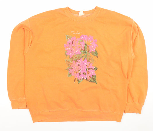 Great Outfitters Women Orange Floral Pullover Sweatshirt Size M