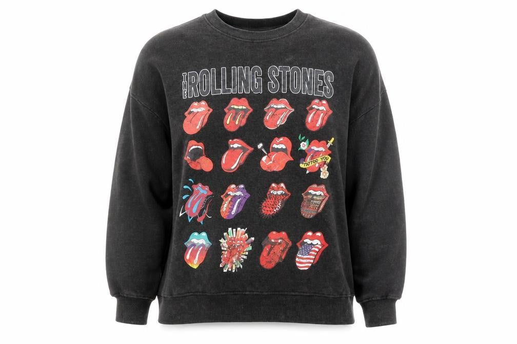 The Rolling Stones Women's Black XS Pullover Sweatshirt Graphic Cotton Blend
