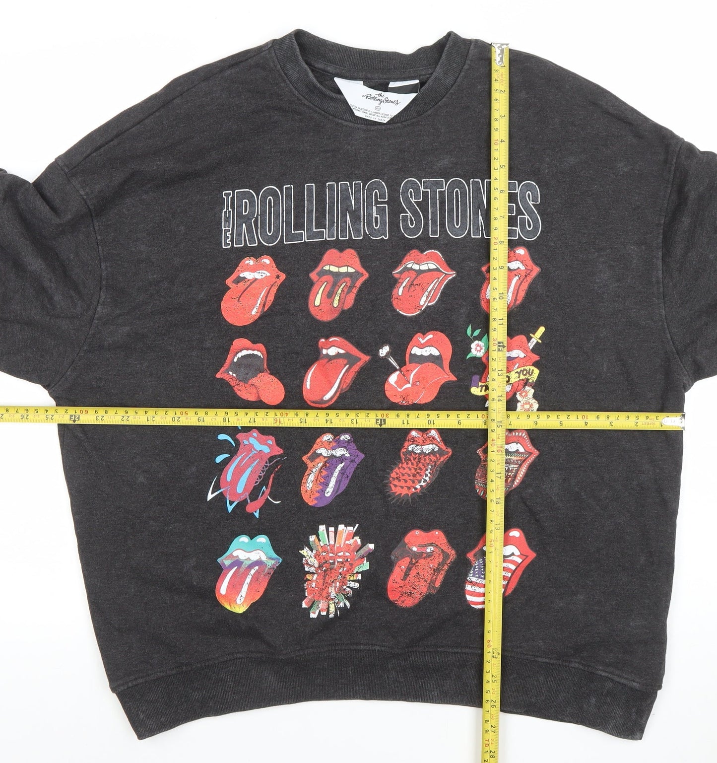 The Rolling Stones Women's Black XS Pullover Sweatshirt Graphic Cotton Blend