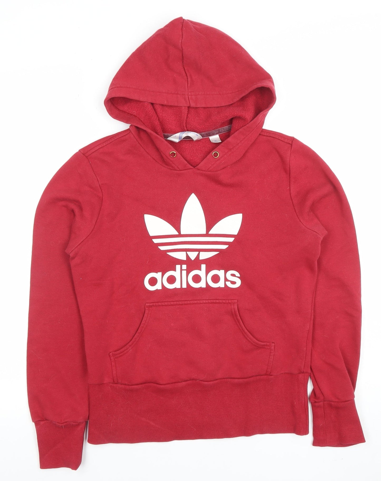 Adidas Women Red Pullover Hoodie Size 8 Cotton Blend Logo Sweatshirt