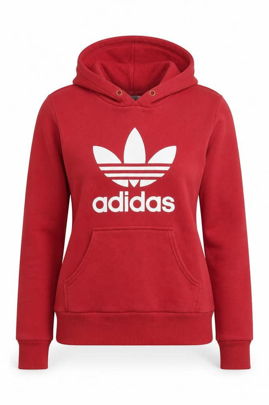 Adidas Women Red Pullover Hoodie Size 8 Cotton Blend Logo Sweatshirt