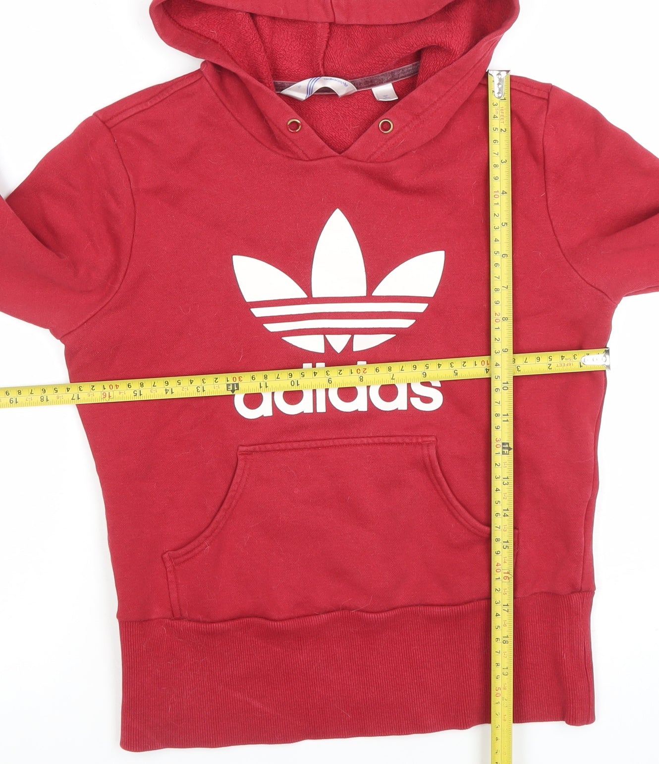 Adidas Women Red Pullover Hoodie Size 8 Cotton Blend Logo Sweatshirt