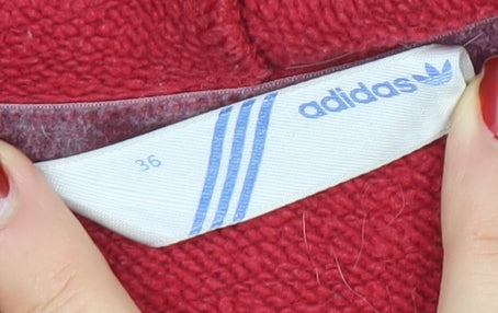 Adidas Women Red Pullover Hoodie Size 8 Cotton Blend Logo Sweatshirt