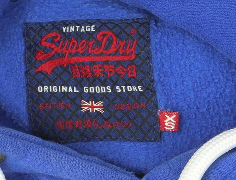 Superdry Mens Blue XS Pullover Hoodie with Logo Print