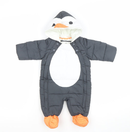 Marks and Spencer Unisex Baby Black Penguin Puffer Snowsuit 0-3 Months Winter Hooded