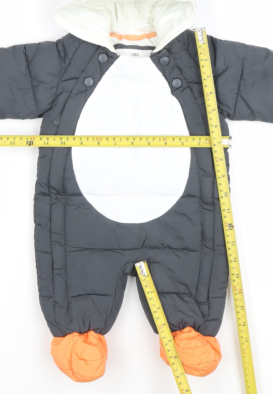 Marks and Spencer Unisex Baby Black Penguin Puffer Snowsuit 0-3 Months Winter Hooded