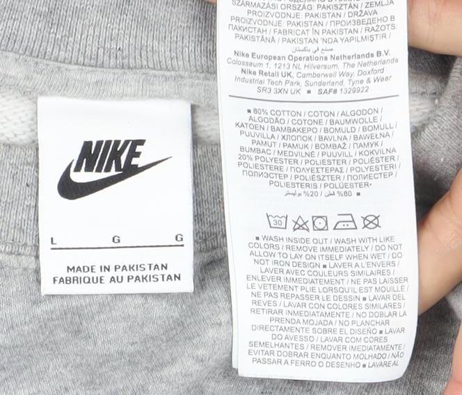 Nike Women Grey L Oversized Crew Neck Pullover Sweatshirt