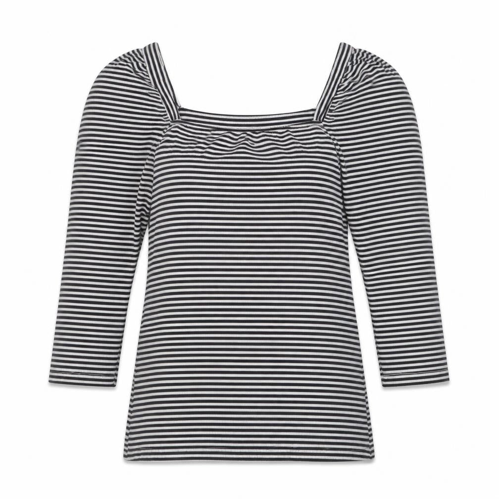 SAYLOR Women's Black Striped Square Neck Puff Sleeve Blouse Size 12