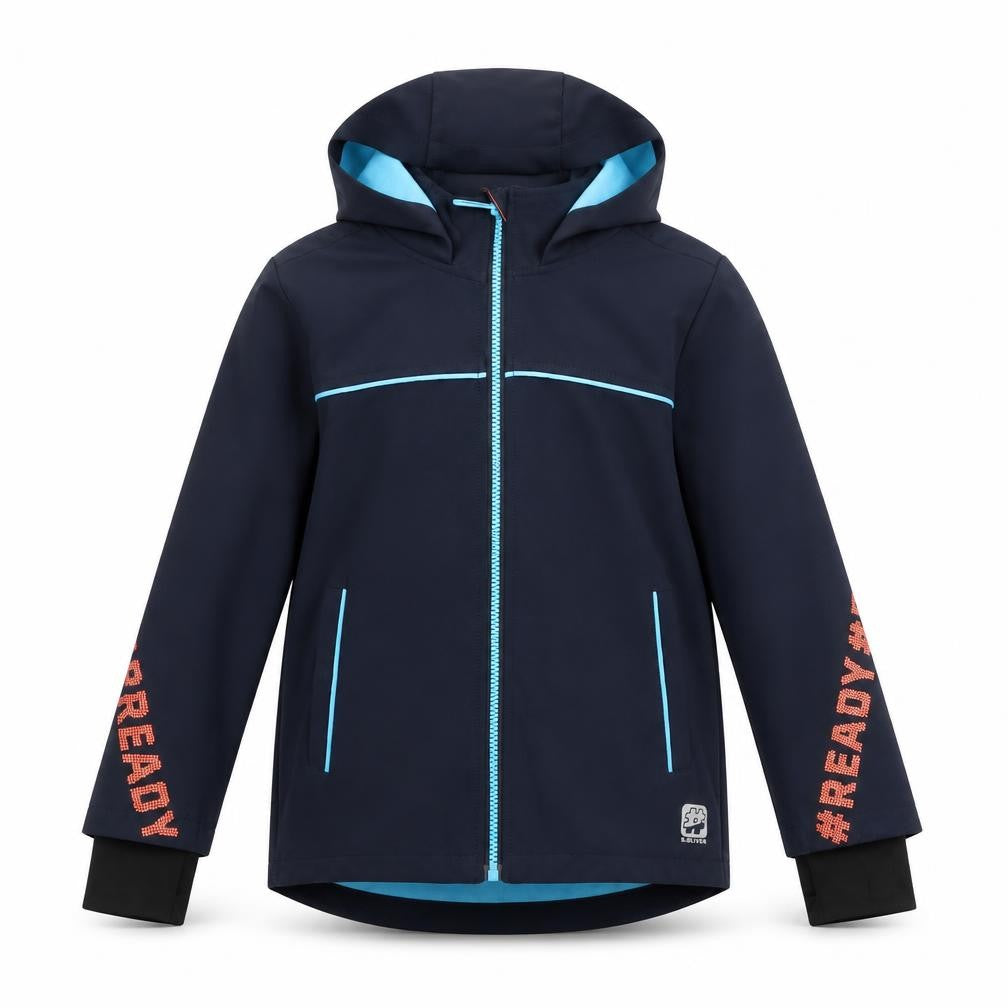 s.Oliver Boys Blue Hooded Soft Shell Jacket 8 Years Lined Water Resistant