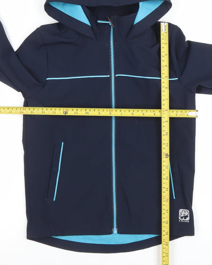 Back view of s.Oliver boys’ blue hooded soft shell jacket 8 years lined water resistant