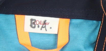Brand and care label for s.Oliver boys’ blue hooded soft shell jacket 8 years lined water resistant