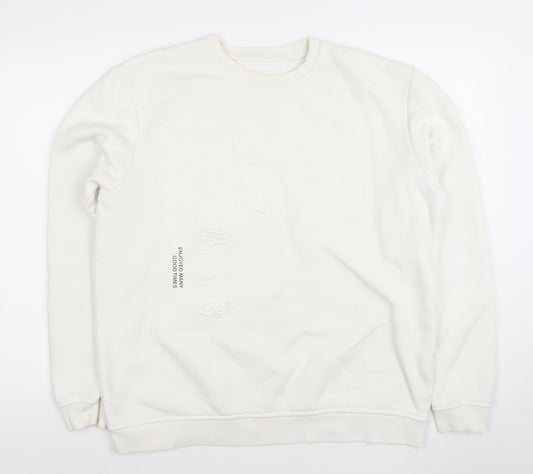 Pull & Bear Womens Ivory Crew Neck Pullover Sweatshirt L Regular Fit