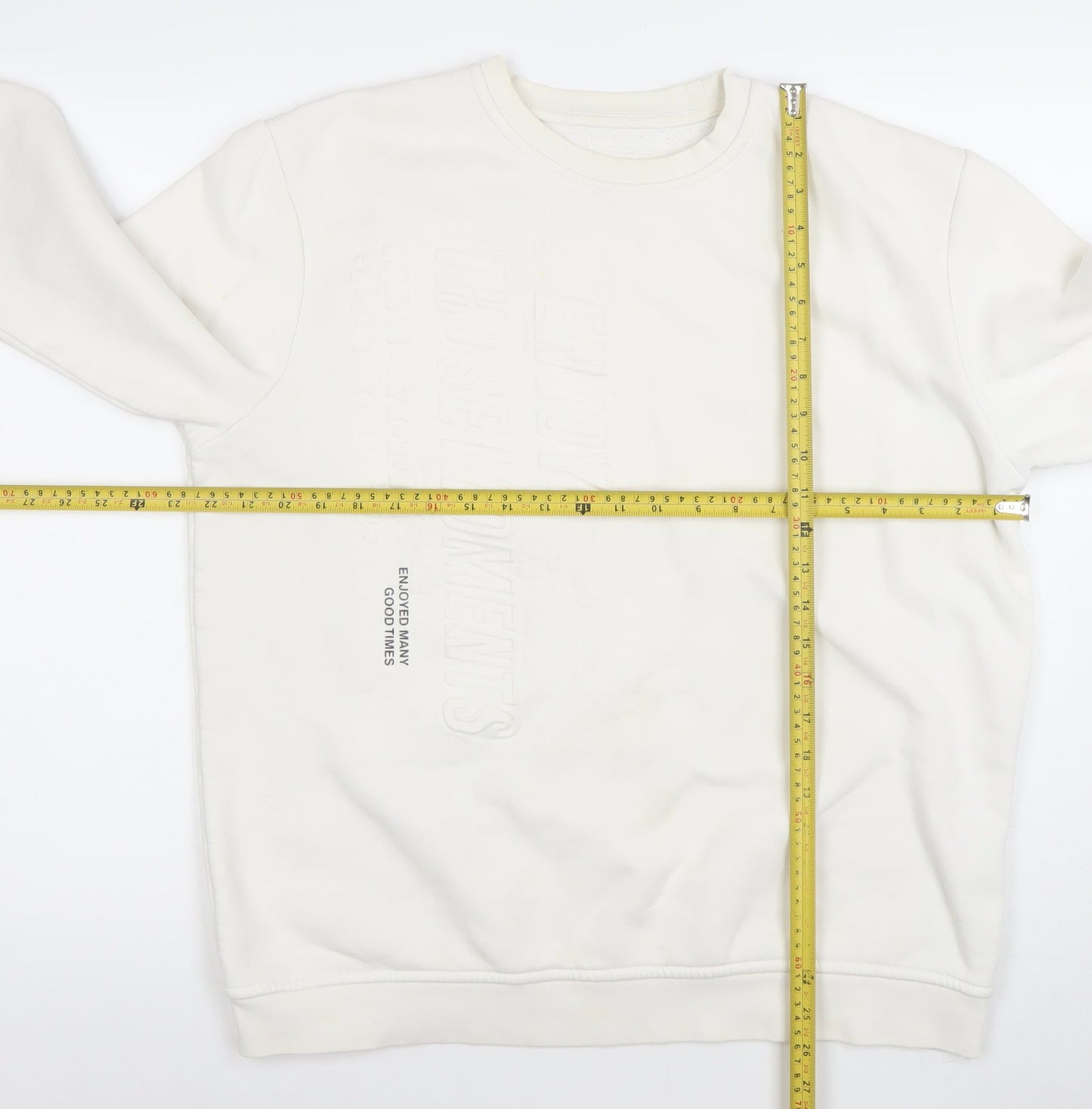 Pull & Bear Womens Ivory Crew Neck Pullover Sweatshirt L Regular Fit