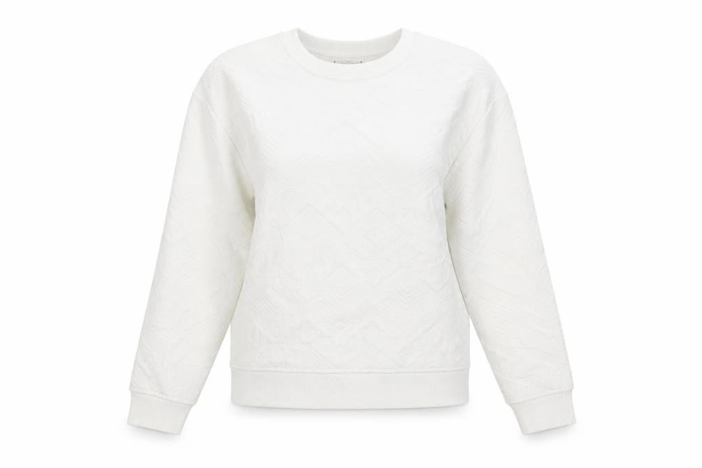 Zara Women White Textured Crew Neck Long Sleeve Sweatshirt Size S