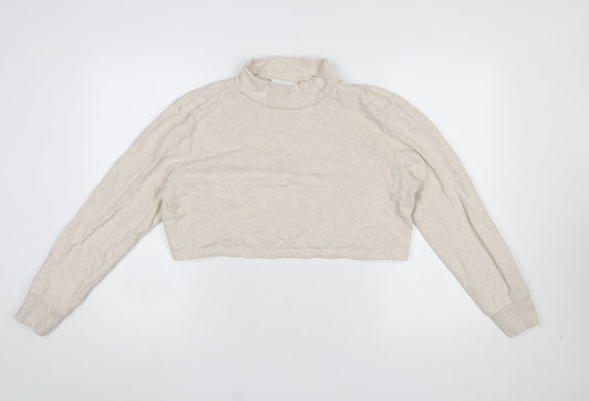 Monki Womens Beige Cropped Pullover Sweatshirt Medium Cotton