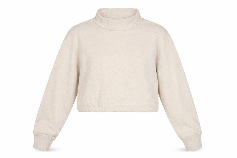 Monki Womens Beige Cropped Pullover Sweatshirt Medium Cotton
