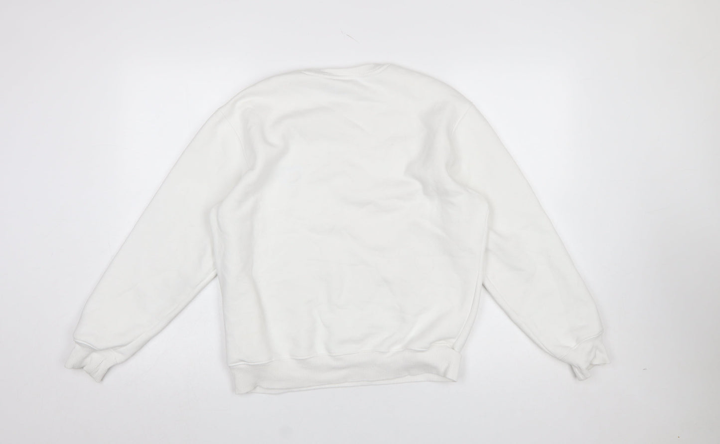Bezo Women White Pullover Sweatshirt Medium Cotton Blend Smile Print