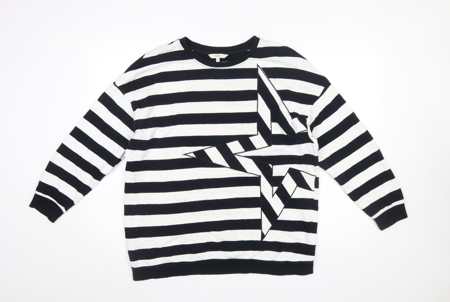Next Women Black White Striped Cotton Pullover Sweatshirt M