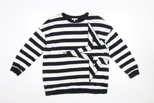Next Women Black White Striped Cotton Pullover Sweatshirt M