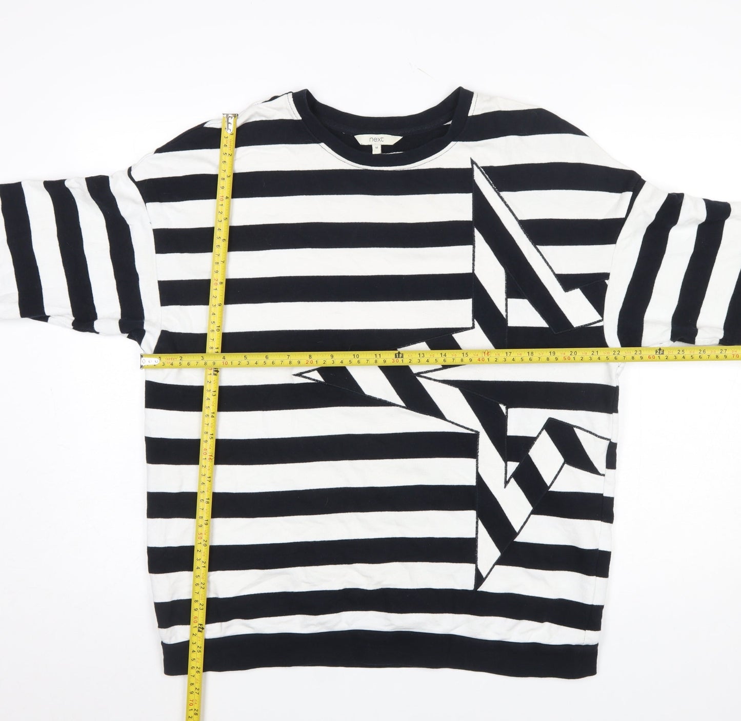 Next Women Black White Striped Cotton Pullover Sweatshirt M