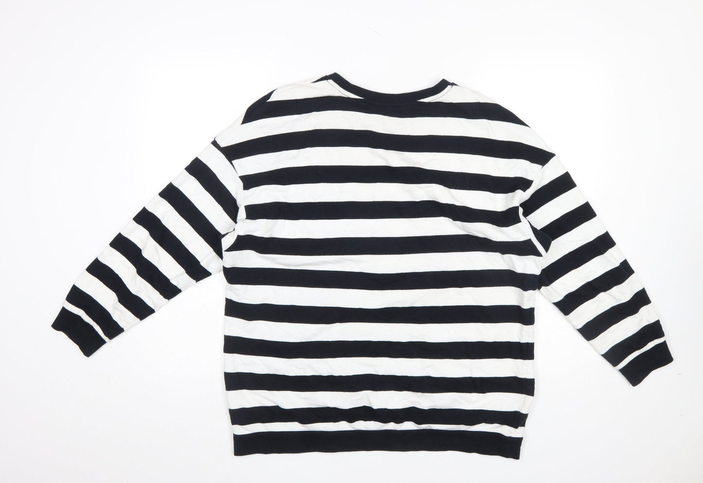 Next Women Black White Striped Cotton Pullover Sweatshirt M