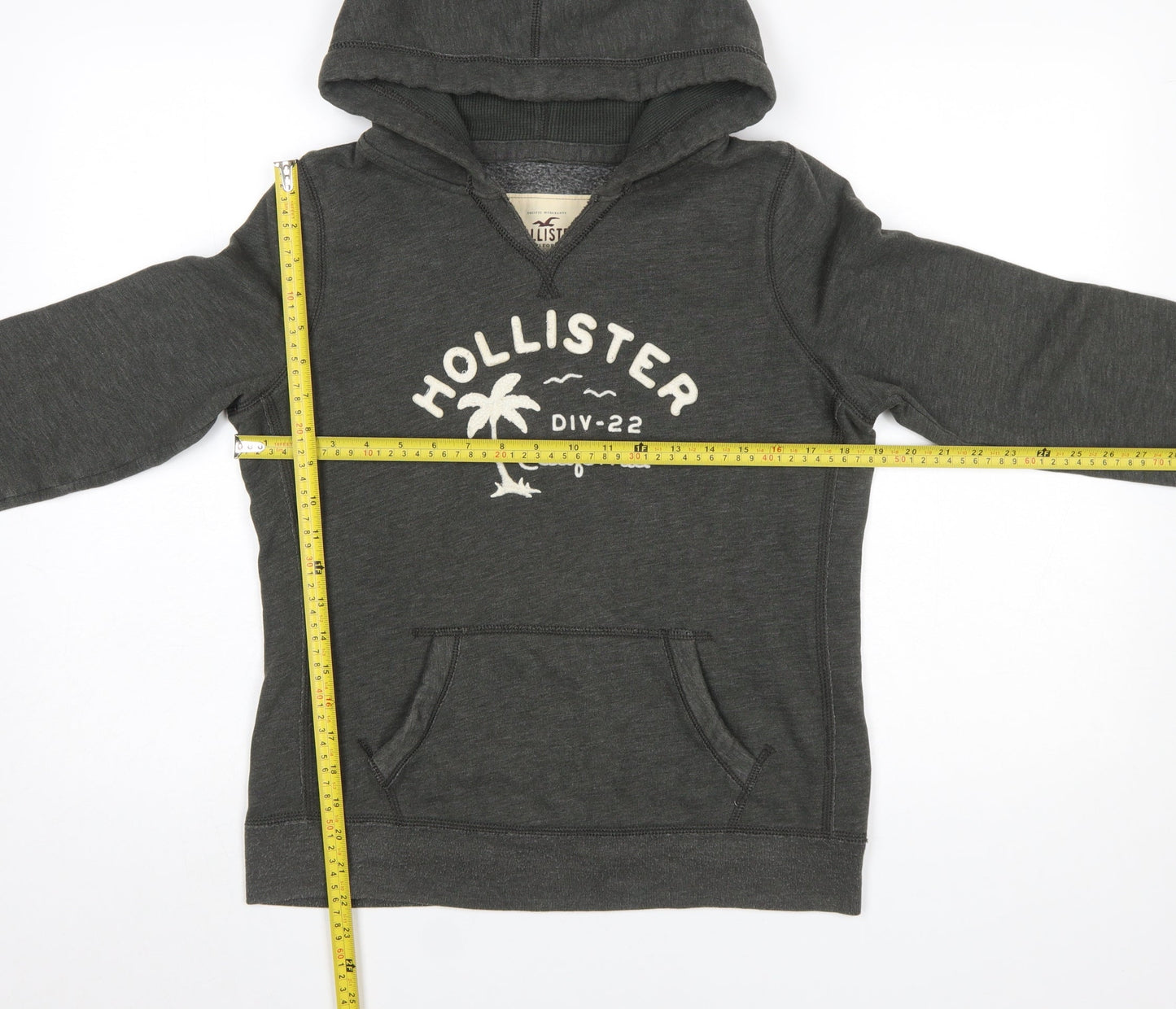 Hollister Women’s Charcoal Pullover Hoodie L Logo Print Cotton Blend