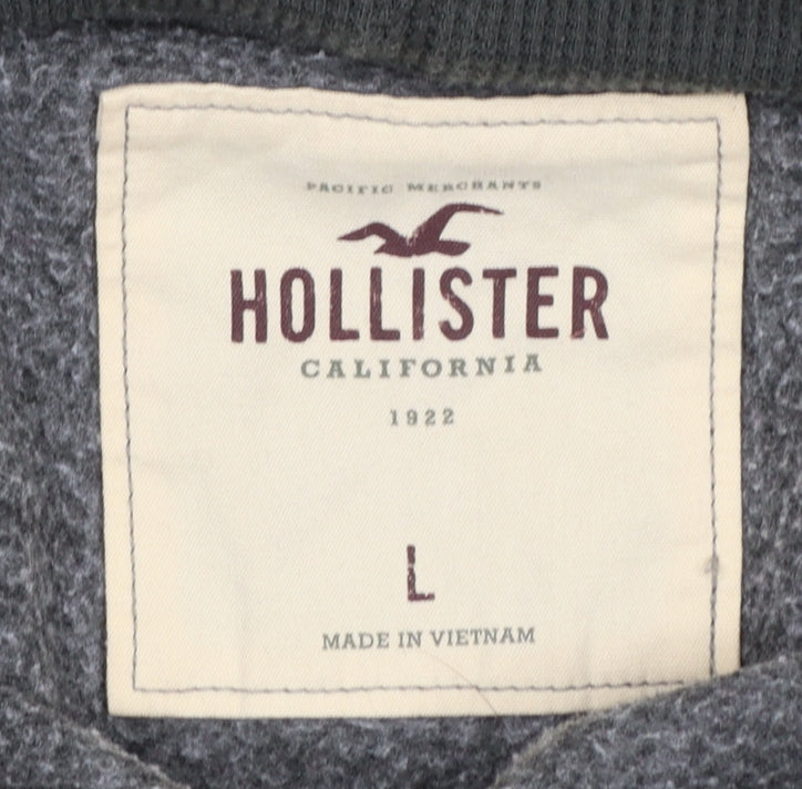 Hollister Women’s Charcoal Pullover Hoodie L Logo Print Cotton Blend