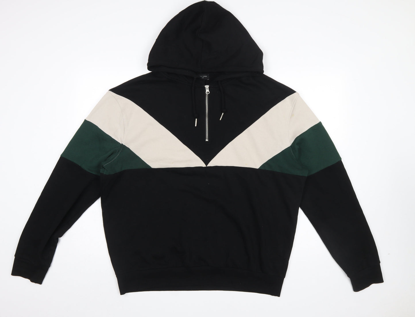New Look Men Black Colour Block Pullover Hoodie Size L