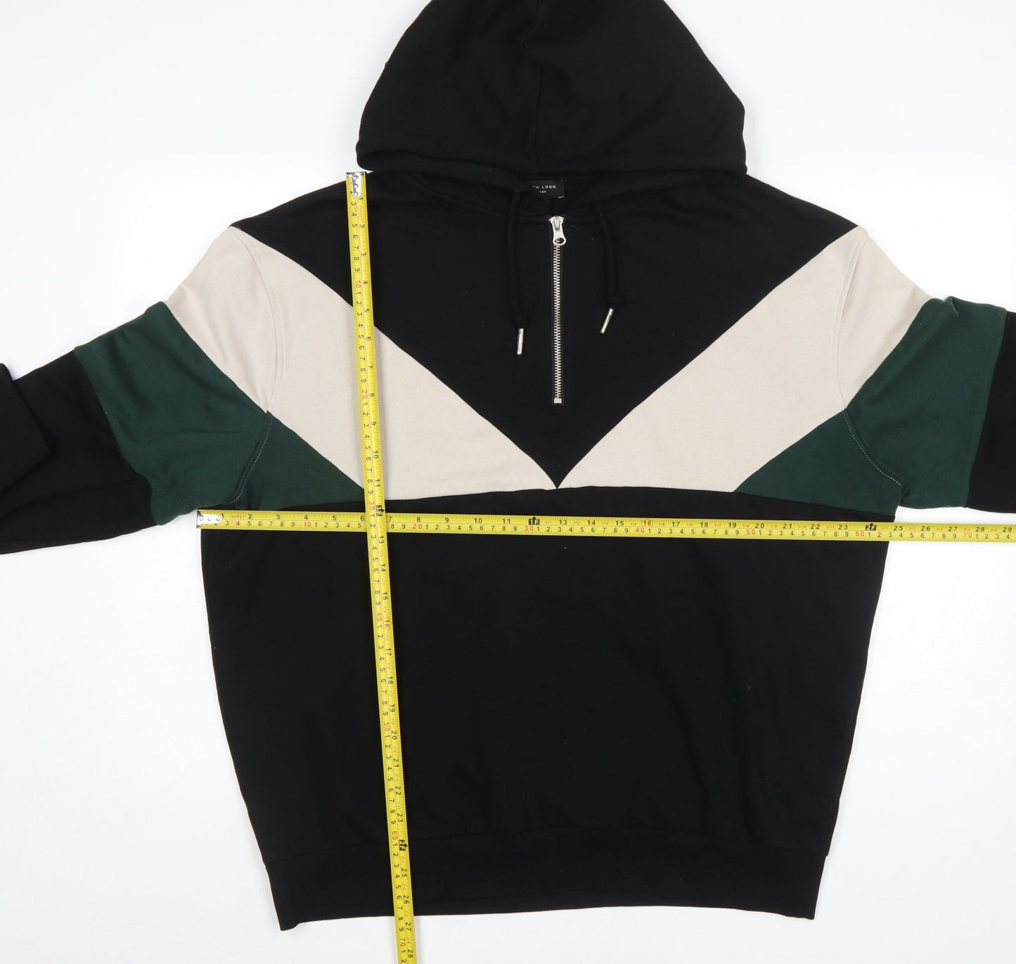 New Look Men Black Colour Block Pullover Hoodie Size L
