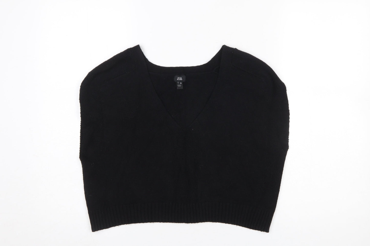 River Island Women's Black V-Neck Sleeveless Knit Vest Jumper Size 10