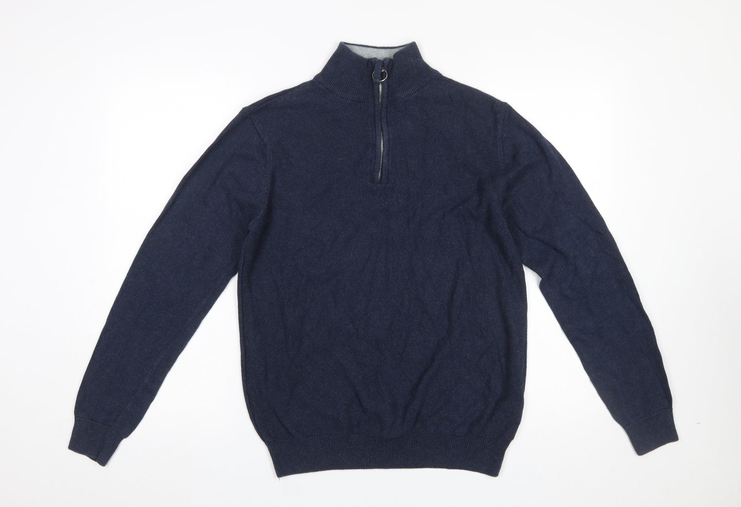 Haworth Men Blue Cotton 1/2 Zip High Neck Jumper Size S