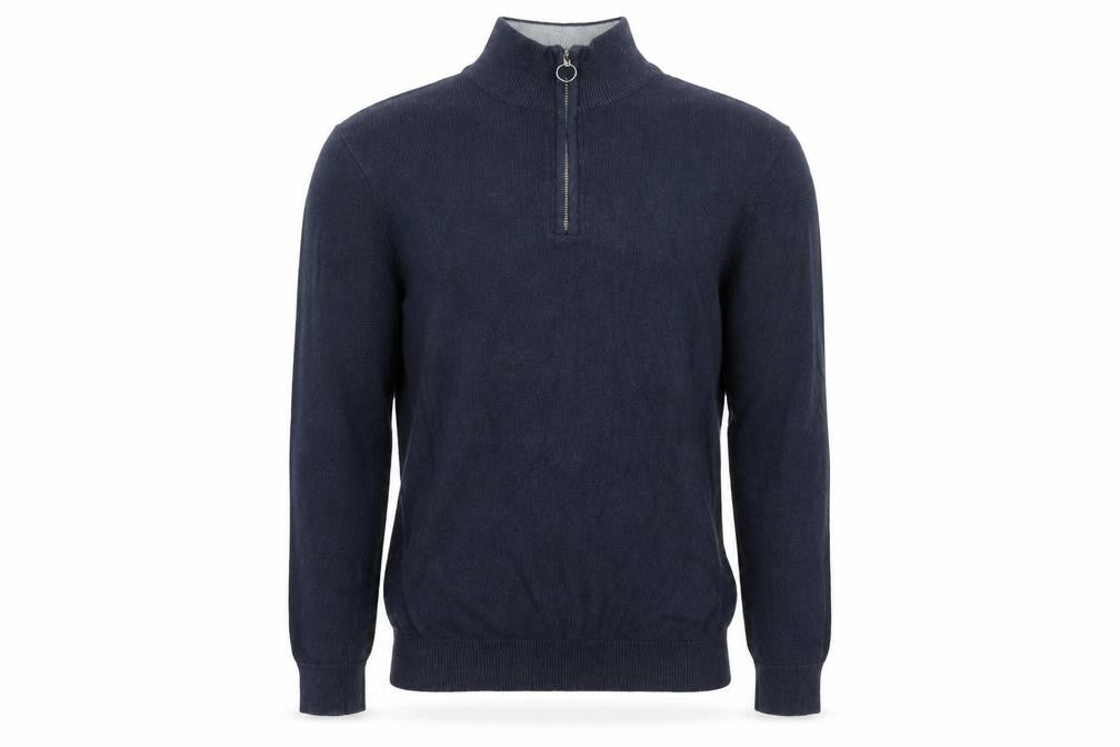 Haworth Men Blue Cotton 1/2 Zip High Neck Jumper Size S