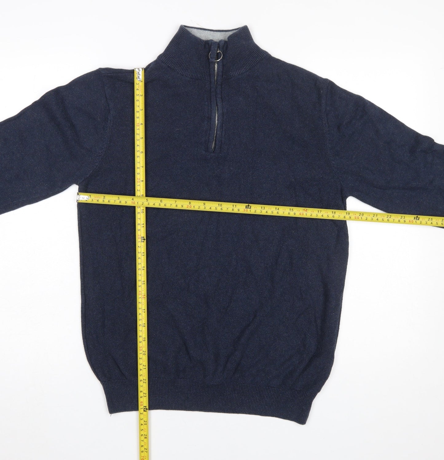 Haworth Men Blue Cotton 1/2 Zip High Neck Jumper Size S