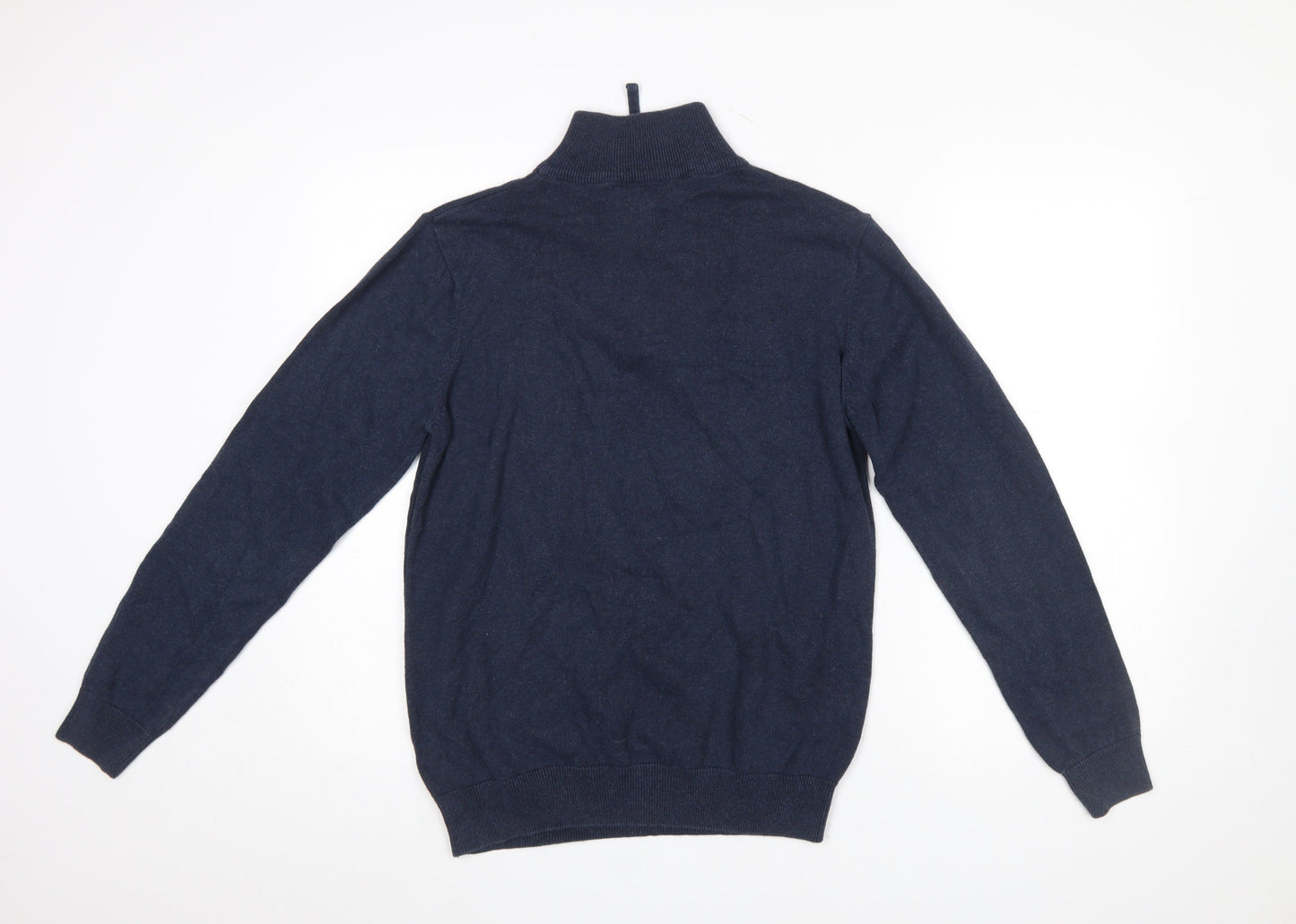 Haworth Men Blue Cotton 1/2 Zip High Neck Jumper Size S