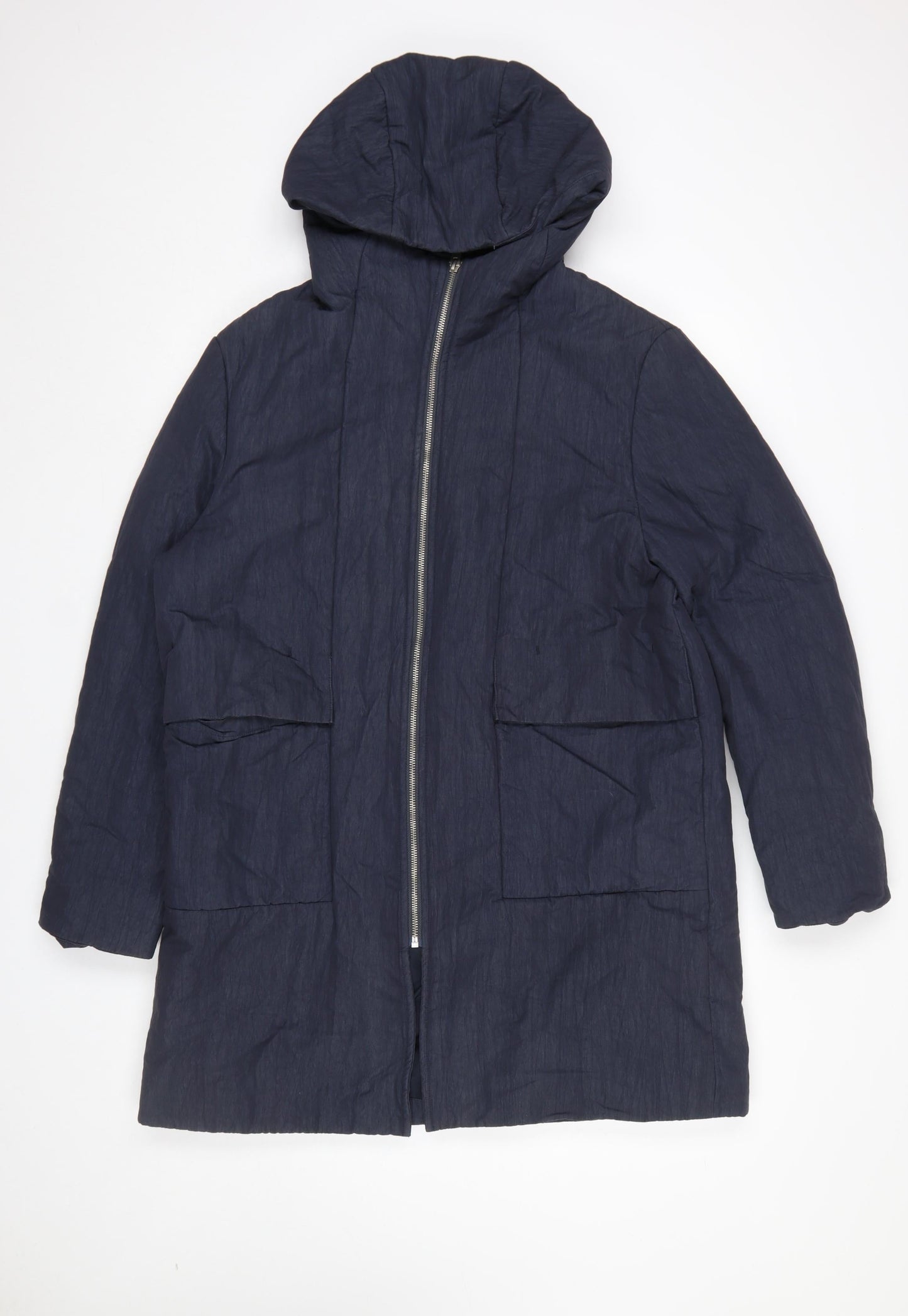 NOME Women’s Blue Hooded Long Parka Coat Size 14 Cotton Blend