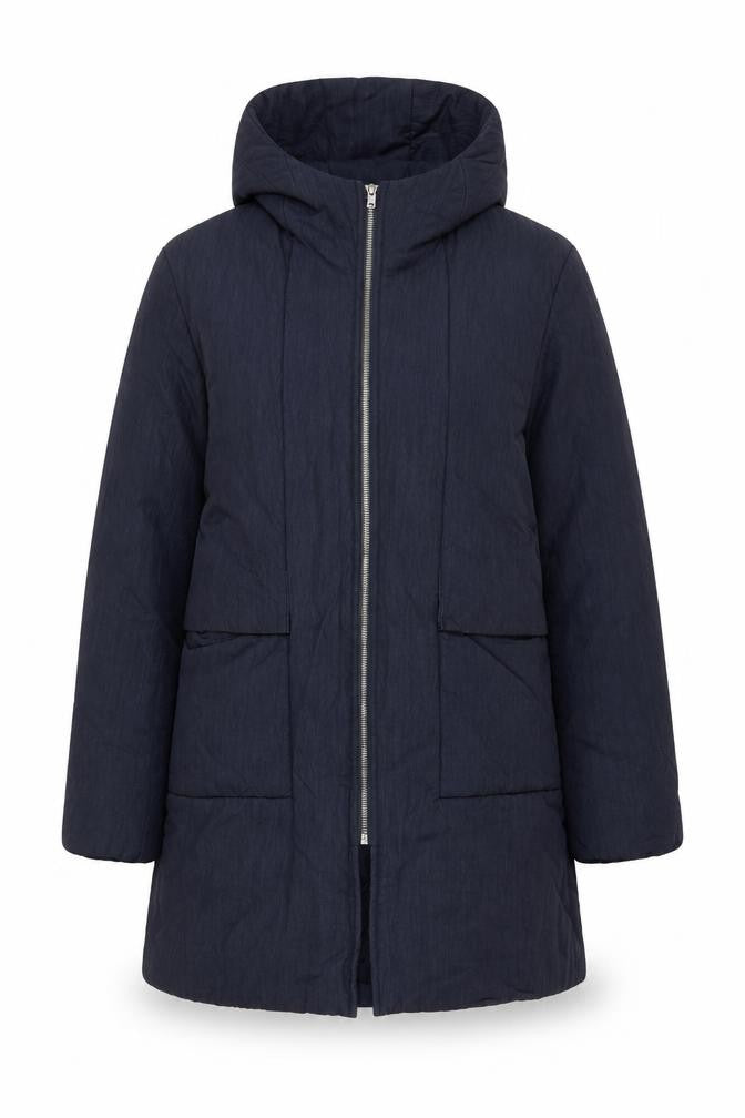 NOME Women’s Blue Hooded Long Parka Coat Size 14 Cotton Blend